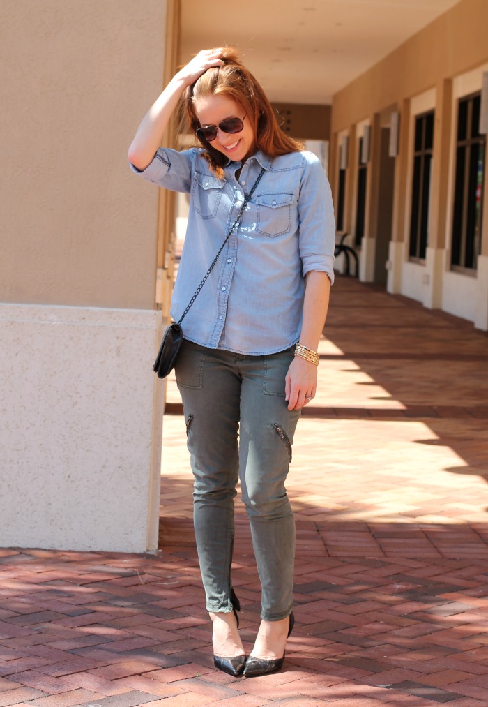 denim shirt & cargo pants // three ways to wear (just swap out the footwear!)