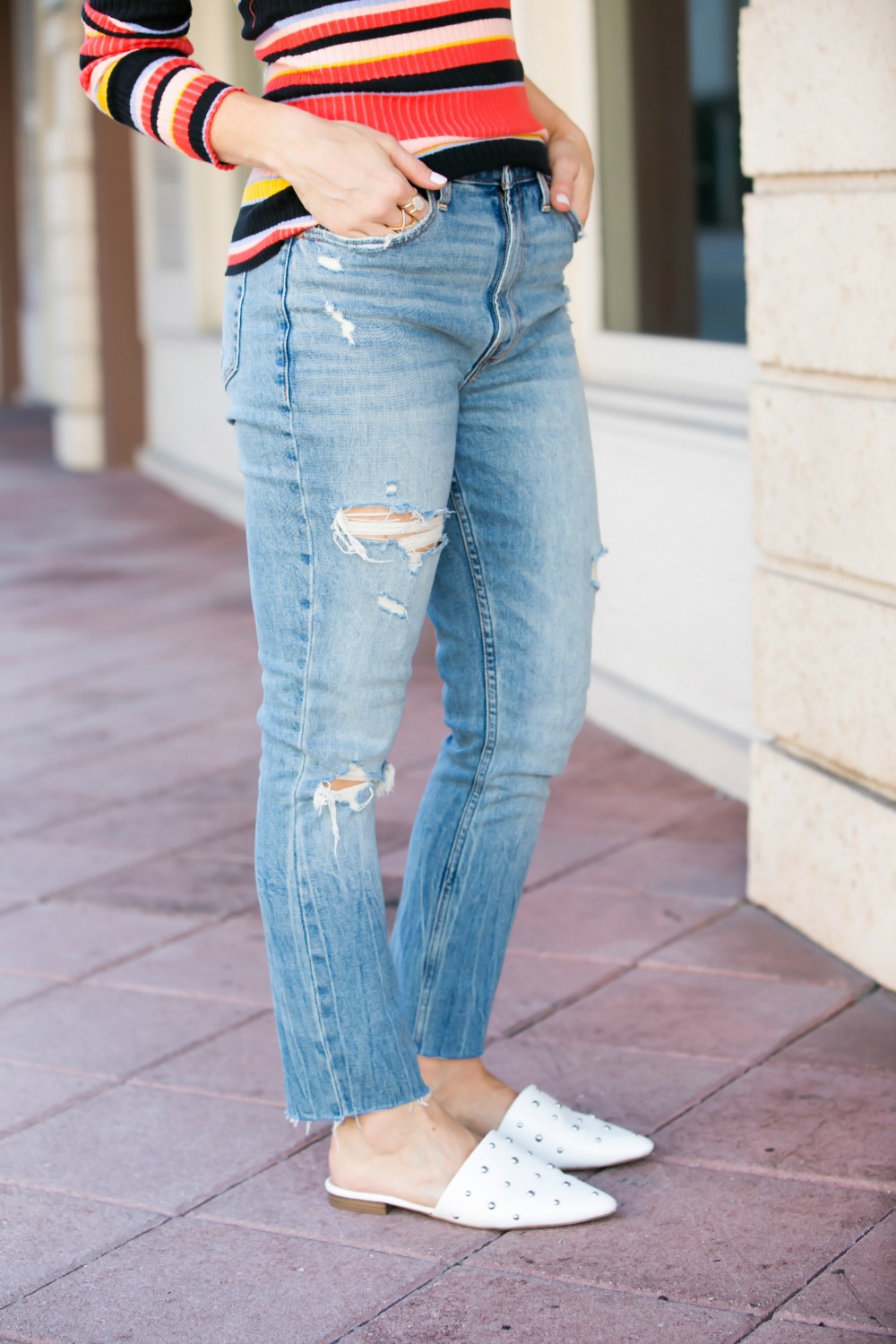 The perfect boyfriend denim // #fallvibes #falloutfit #momoutfit | 90s Vibes | Target | Fall weekend uniform | The Striped Ribbed Sweater is Back featured by top Florida fashion blog the modern savvy 