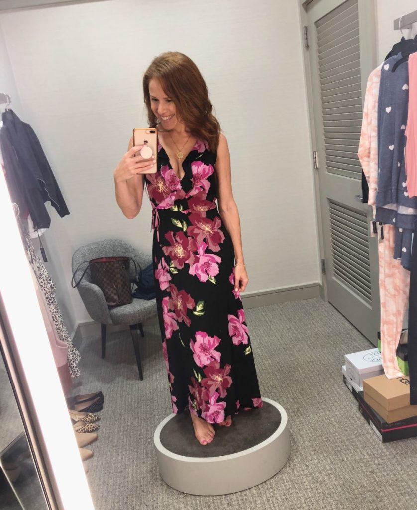Nordstrom Anniversary Sale 2019: Fitting Room Try-On Session & My Favorite Under $100 finds! by popular Florida fashion blog, The Modern Savvy: image of woman inside a Nordstrom dressing room wearing a LEITH MAXI DRESS.