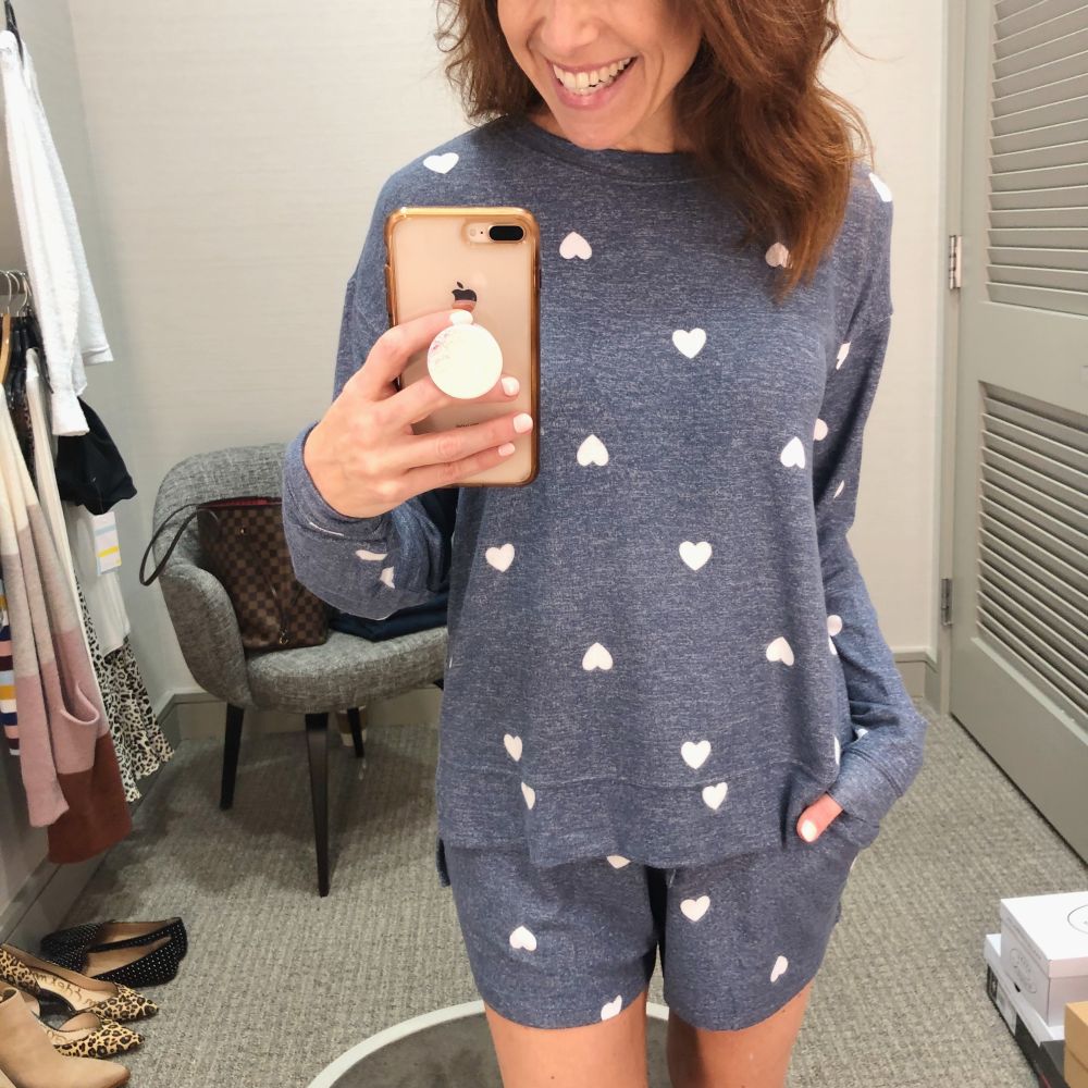 Nordstrom Anniversary Sale 2019: Fitting Room Try-On Session & My Favorite Under $100 finds! by popular Florida fashion blog, The Modern Savvy: image of woman inside a Nordstrom dressing room wearing a BP Cozy Top, BP Cozy Shorts, and BP Cozy Joggers. 