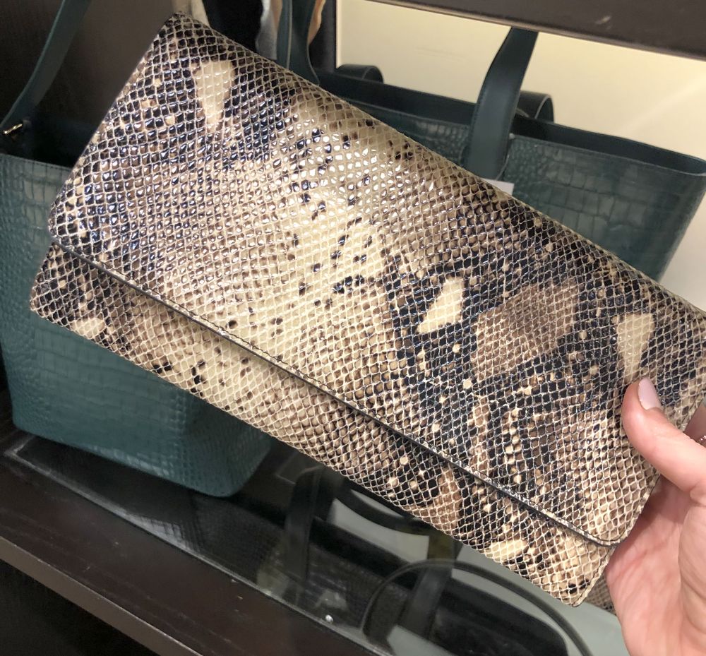 Nordstrom Anniversary Sale 2019: Fitting Room Try-On Session & My Favorite Under $100 finds! by popular Florida fashion blog, The Modern Savvy: image of Selena Leather snake skin Clutch