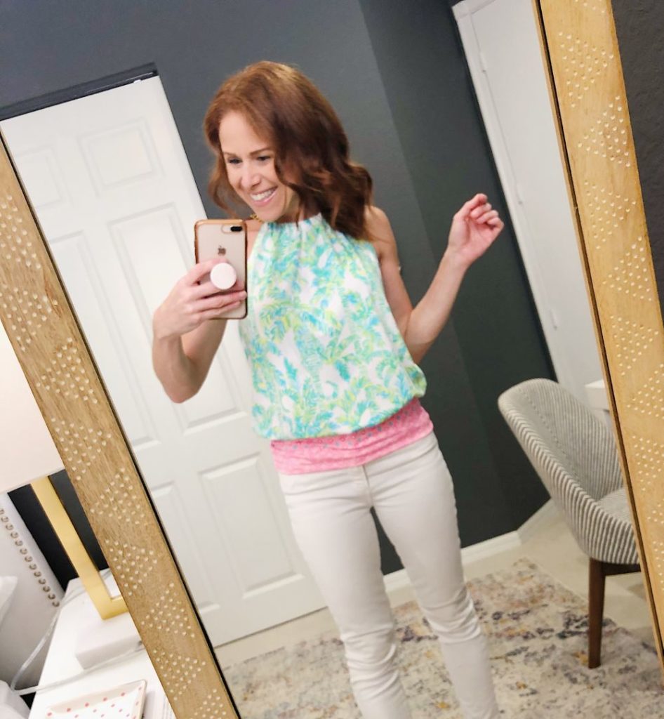 What to Get at the Lilly Pulitzer After Party Sale by popular Florida fashion blog, The Modern Savvy: image of a woman wearing a Lilly Pulitzer BOWEN HALTER TOP.