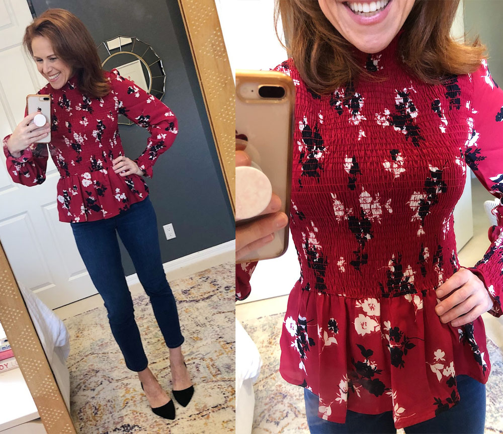 Early Fall / Florida Fall Fashion Ideas from my Latest Trunk Club by popular Florida fashion blog, The Modern Savvy: image of a woman wearing Nordstrom Gibson Smocked top.