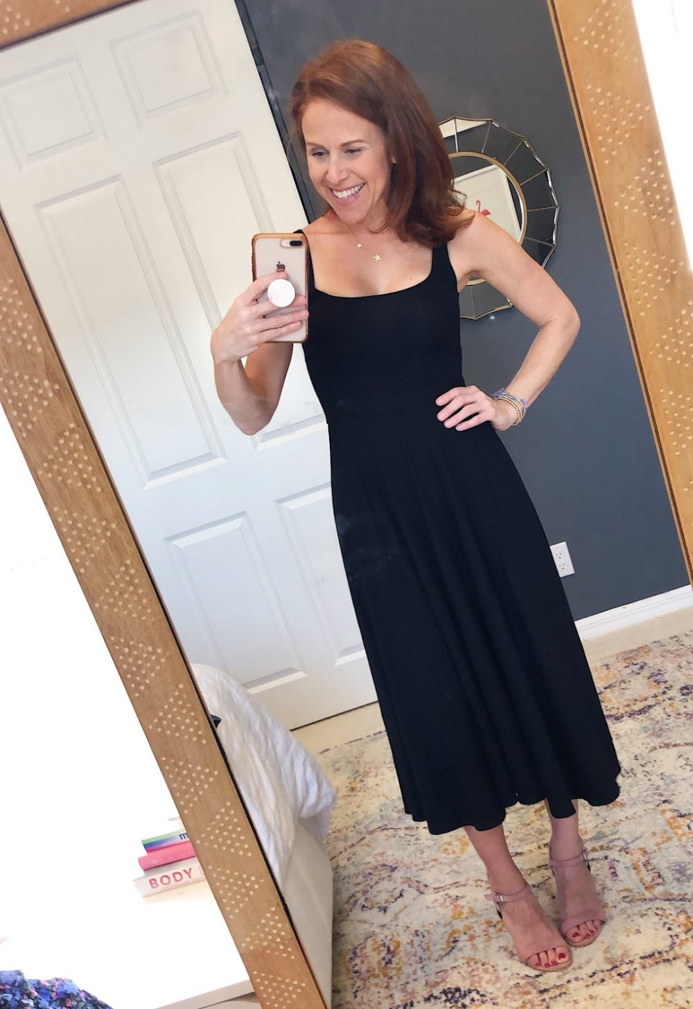 Early Fall / Florida Fall Fashion Ideas from my Latest Trunk Club by popular Florida fashion blog, The Modern Savvy: image of a woman wearing Nordstrom Reformation Rou Midi Fit & Flare Dress and Adidas Stan Smith Sneaker. 