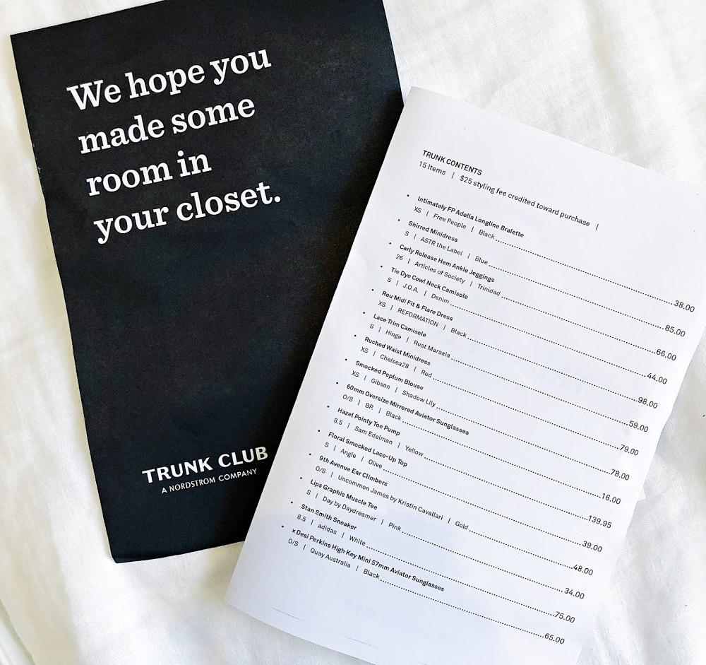 Early Fall / Florida Fall Fashion Ideas from my Latest Trunk Club by popular Florida fashion blog, The Modern Savvy: image of a Nordstrom Trunk Club contents insert.