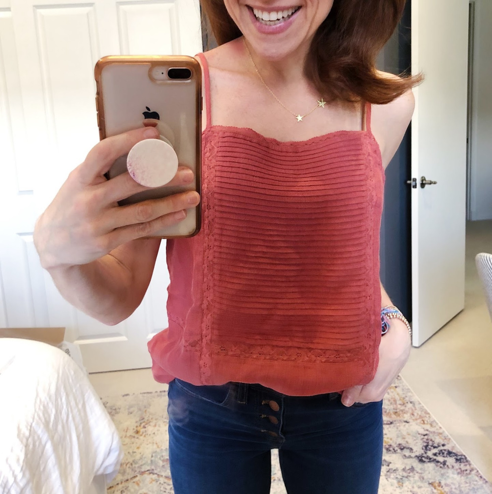 Early Fall / Florida Fall Fashion Ideas from my Latest Trunk Club by popular Florida fashion blog, The Modern Savvy: image of a woman wearing Nordstrom Hinge  Trim Camisole, Main, color, RUST MARSALA
Lace Trim Camisole.