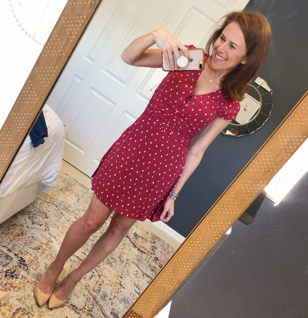 Early Fall / Florida Fall Fashion Ideas from my Latest Trunk Club by popular Florida fashion blog, The Modern Savvy: image of a woman wearing Nordstrom Chelsea 28 Dot print dress 